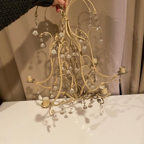 Vintage Chandelier Candle Holder with Faux Crystals - 18x17 Decorative Piece